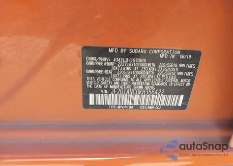 2019 Subaru Crosstrek 2.0I Limited из США, поврежденный, VIN JF2GTANC0KH356422